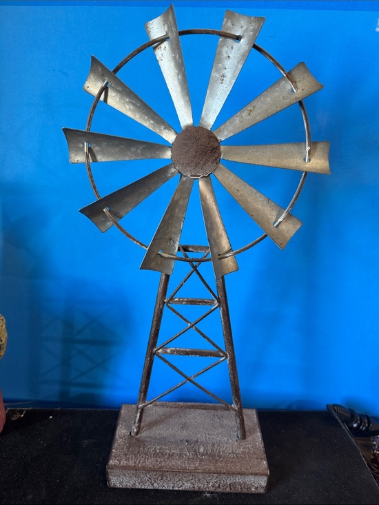 Other - Metal rustic windmill farmhouse table decor piece, featuring a galvanized finish